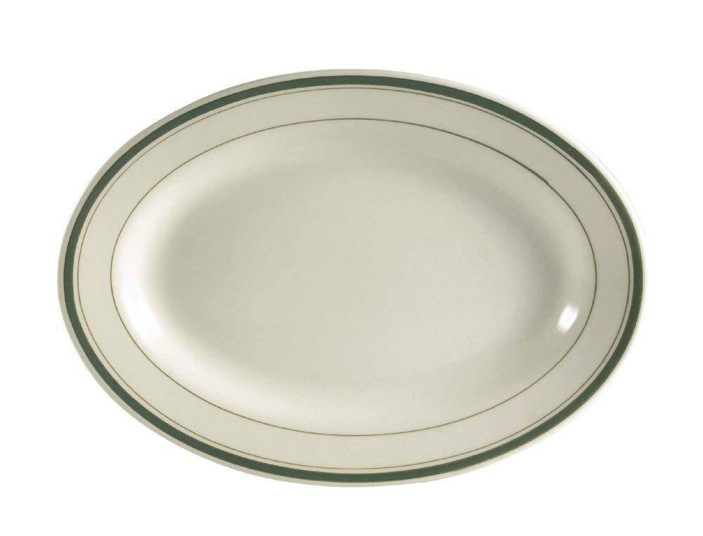 11-1/2-Inch by 8-1/4-Inch Green Band Stoneware Oval Platter J4450
