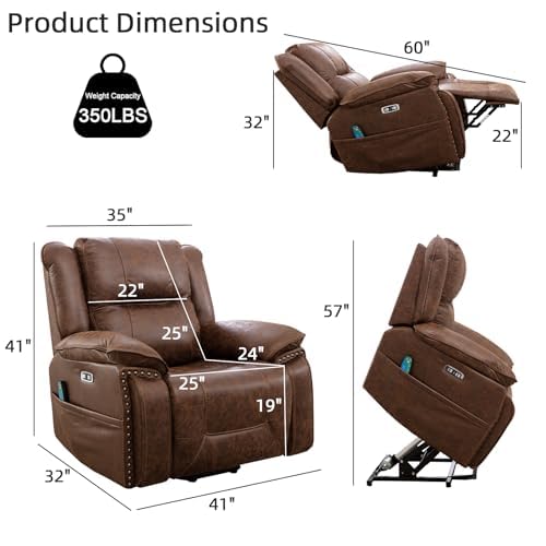 Brown Leather Power Lift Chair with Massage and Heat C72961