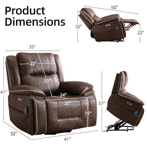 Brown Leather Power Lift Chair with Massage and Heat C72961