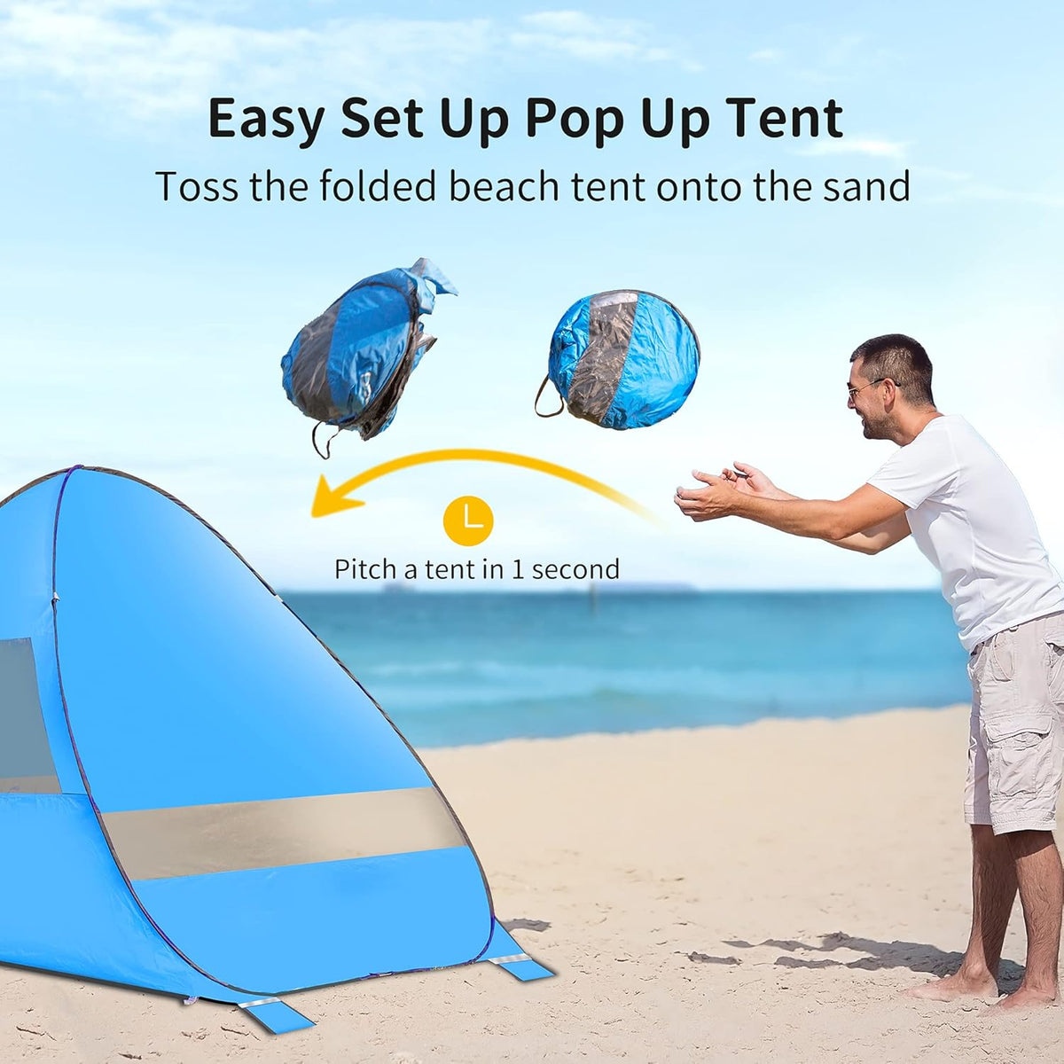 Beach Tent, Anti UV Pop Up Camping Tent with Carry Bag for 4 Person Y893184