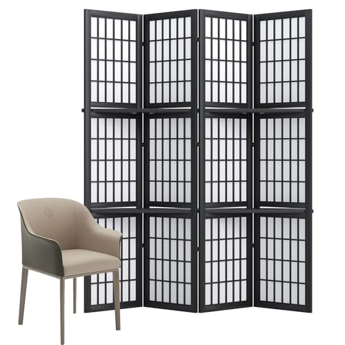 66.9Inch Tall Folding Wood Screen (4Panels, Black) Y170224