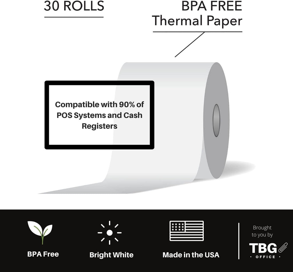BPA Free Thermal Paper Rolls for POS Systems (1 Case - 30 Rolls) R253327