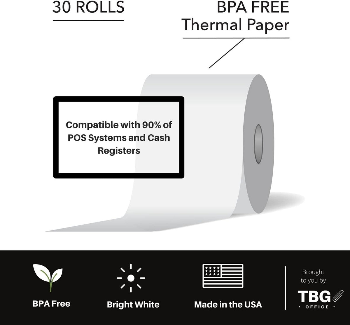 BPA Free Thermal Paper Rolls for POS Systems (1 Case - 30 Rolls) R253327