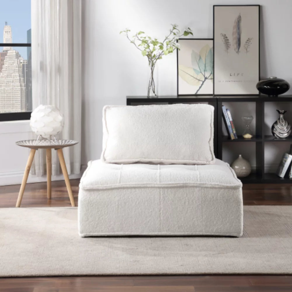 White Lambskin Sherpa Oversized Armless Accent Chair U5477