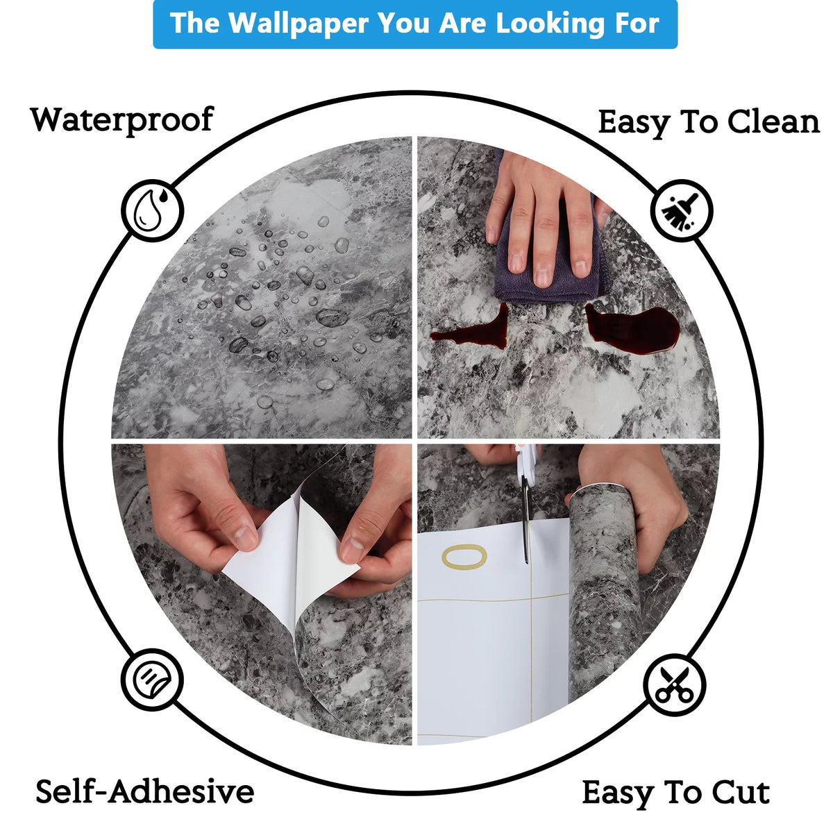 Charcoal Grey Marble Contact Paper Self Adhesive Waterproof Vinyl Wallpaper I440