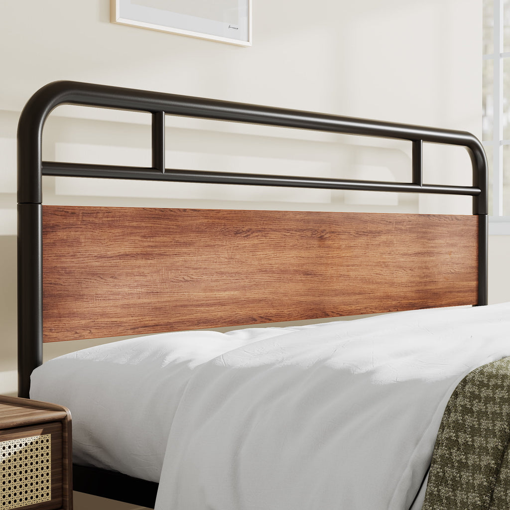 Light Brown King Size Metal Platform Bed Frame with Headboard I940