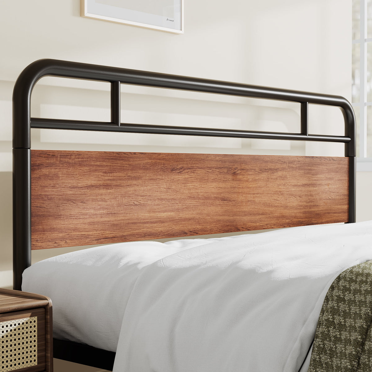 Light Brown King Size Metal Platform Bed Frame with Headboard I940