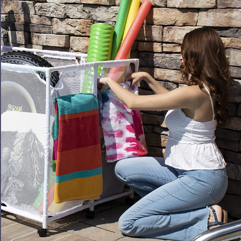 Extra-Large White Mesh Rolling Storage Organizer Bin C33010