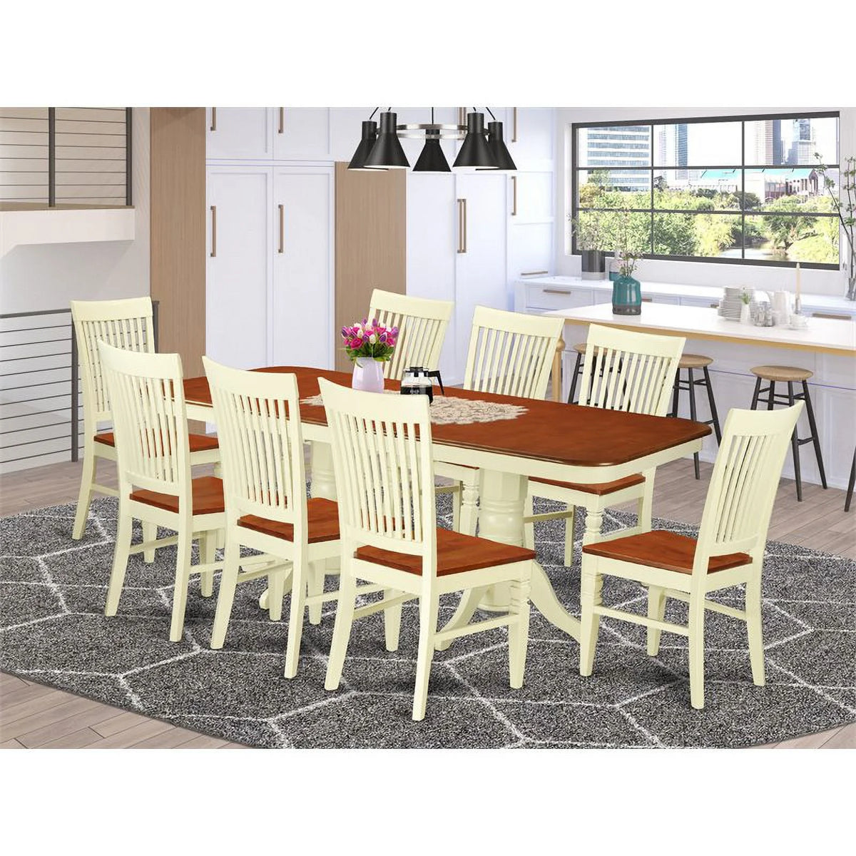 9-piece Wood Table and Dining Chairs X3201