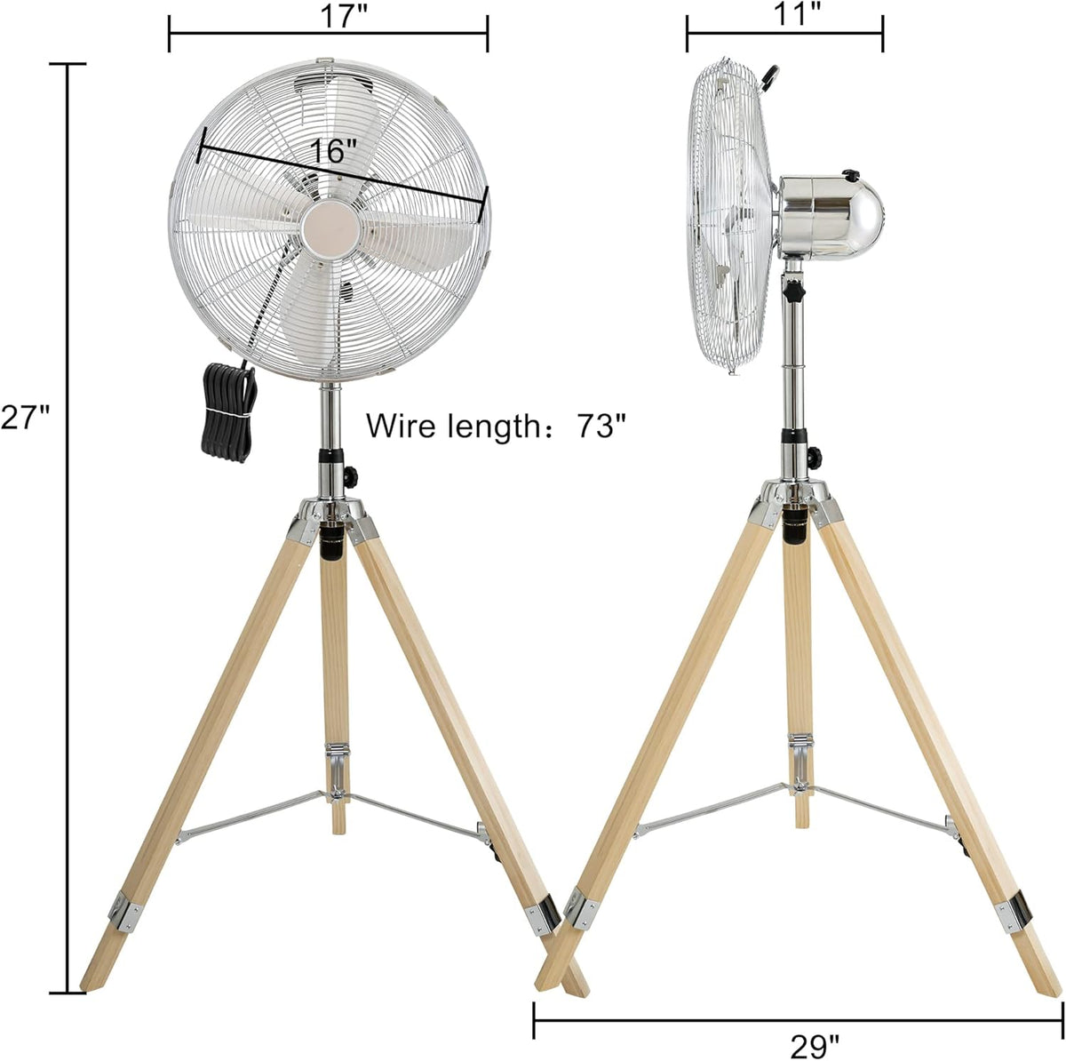 16 Inch Retro Tripod Fan, 3 Speeds, Adjustable Height G79018