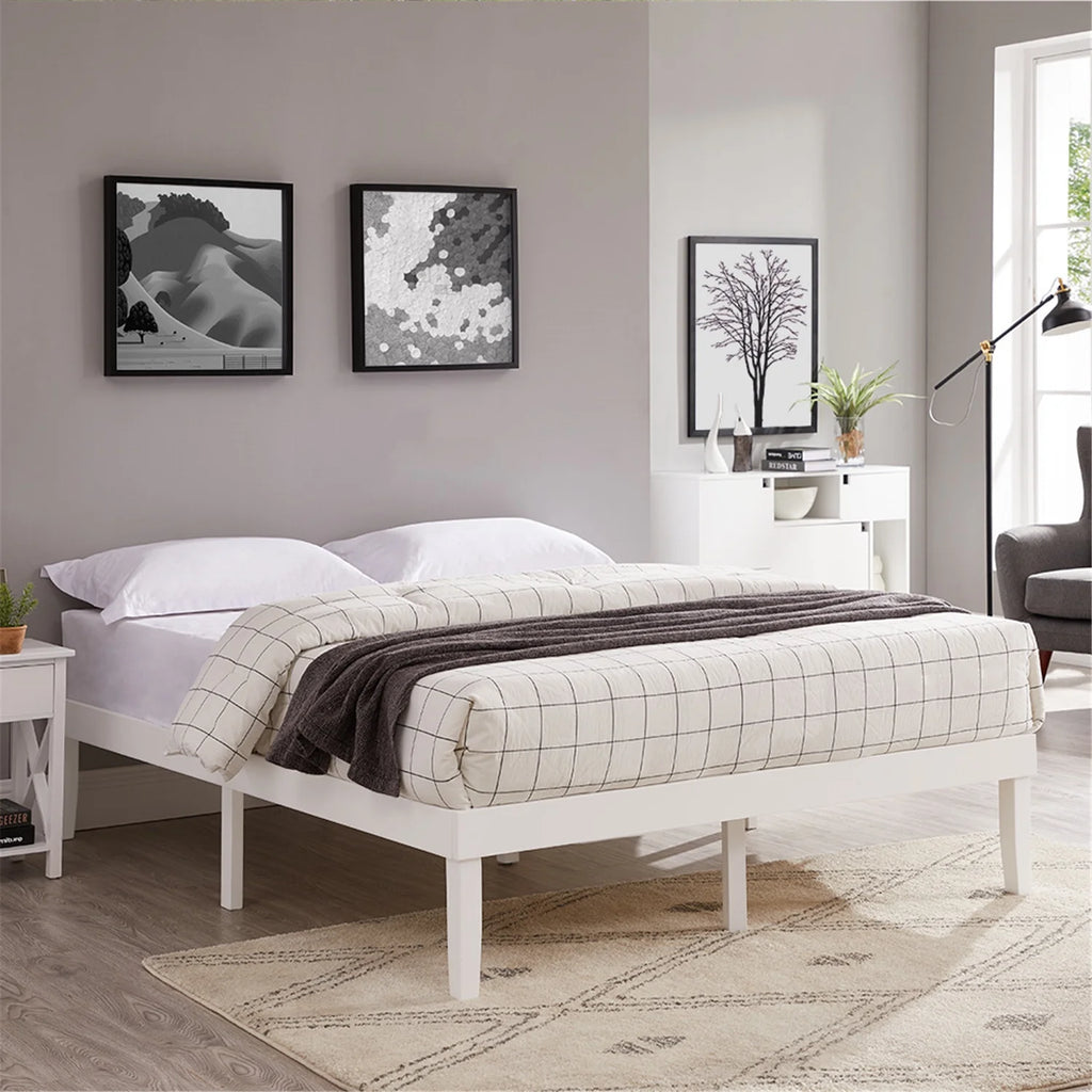 King Solid Wood Platform Bed Frame with Wooden Slats Z915273