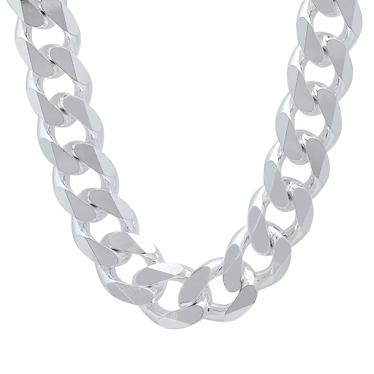 16.6mm Solid .925 Sterling Silver Flat Cuban Link Chain Necklace + Bracelet Set, 24" + 9" F458892