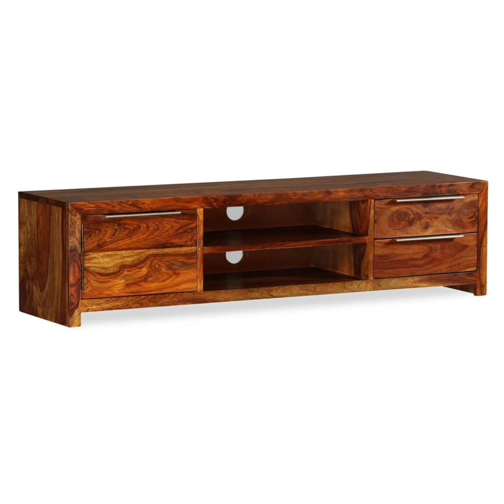 Sheesham Wood TV Stand with Door Cabinet and 2 Storage Drawers E5280