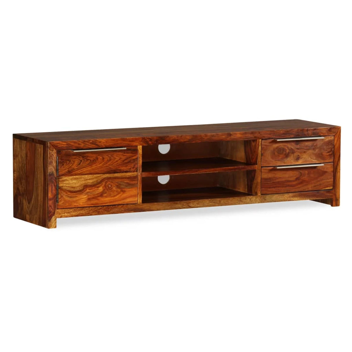 Sheesham Wood TV Stand with Door Cabinet and 2 Storage Drawers E5280