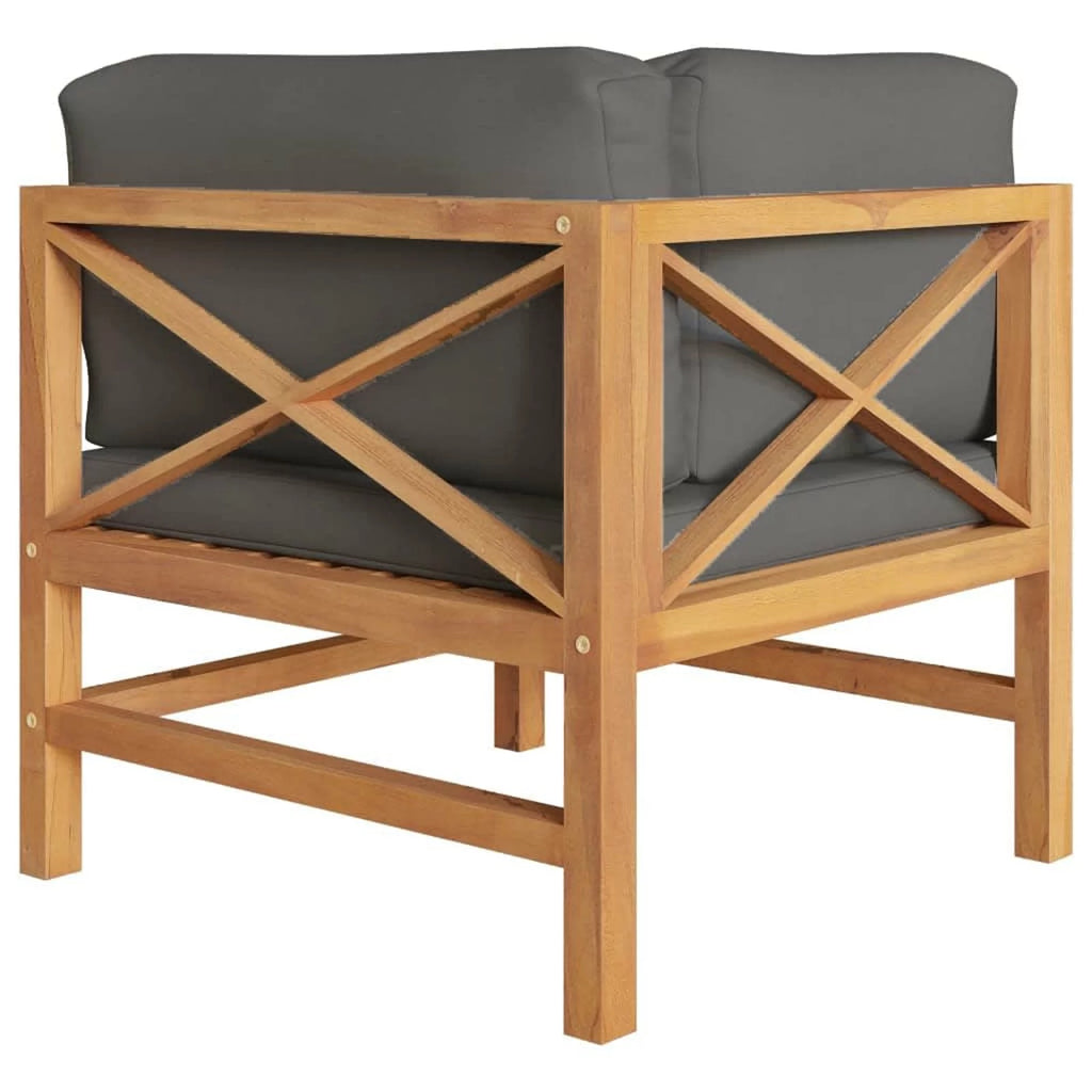 2 pcs Dark Gray Cushions Solid Teak Wood Corner Sofas P608