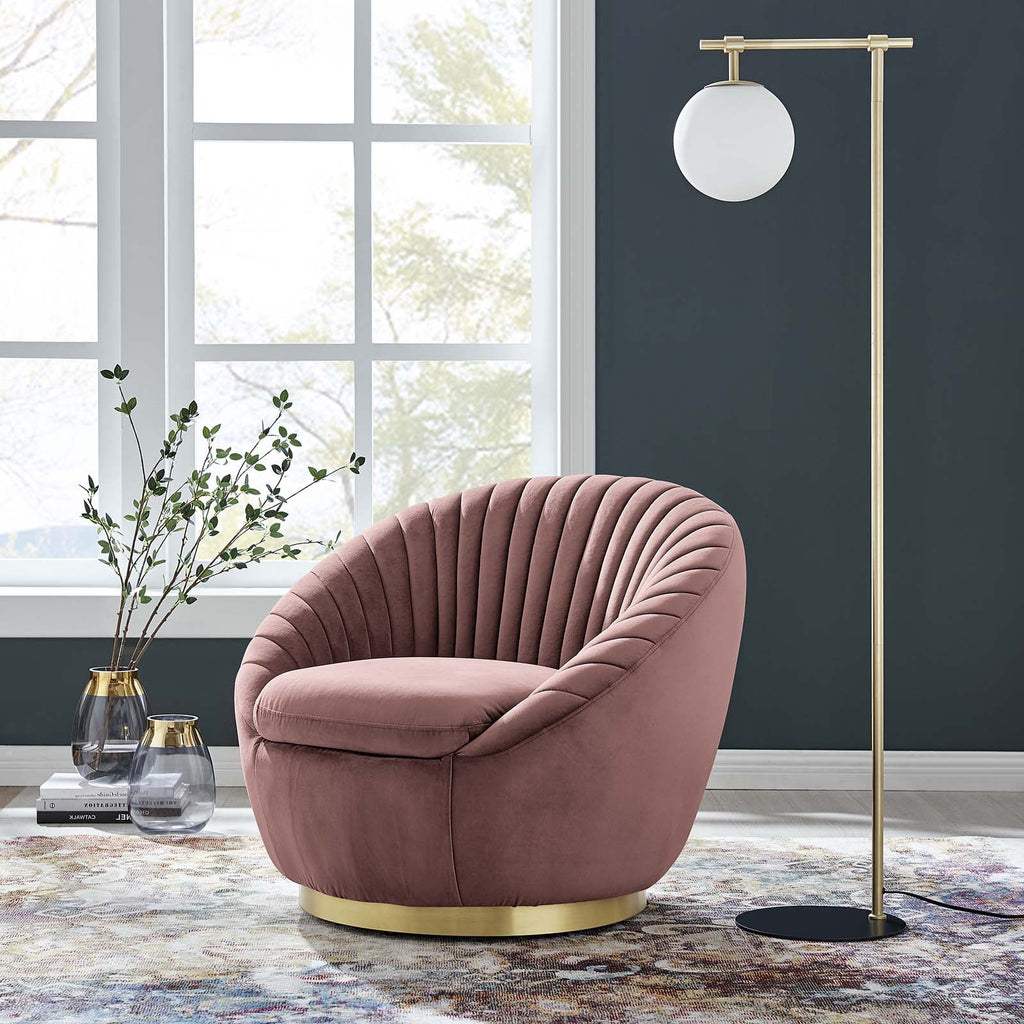 Pink Gold Velvet Swivel Accent Chair Q608373