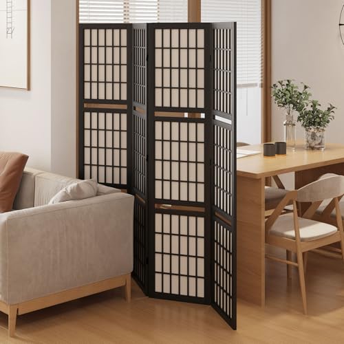 66.9Inch Tall Folding Wood Screen (4Panels, Black) Y170224