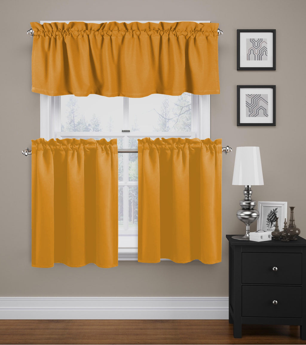 Mustard Yellow 100% Cotton Kitchen Curtain Valance Set 3 Pack T2353