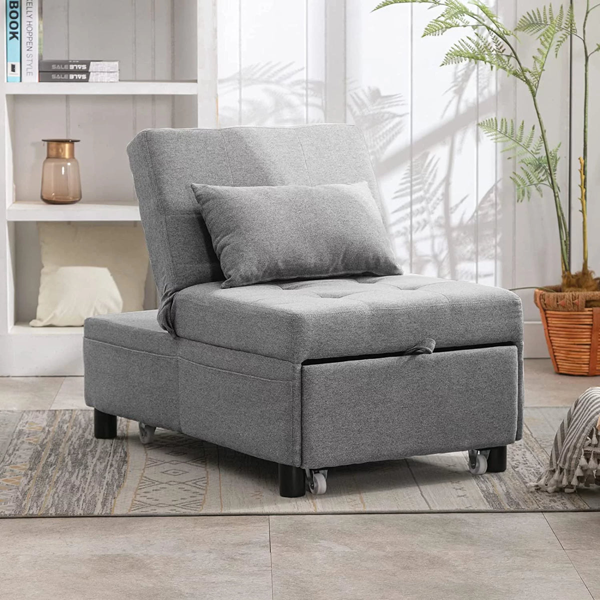 4-in-1 Convertible Sleeper Chair with Pillow Light Grey X4992