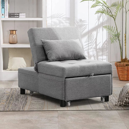4-in-1 Convertible Sleeper Chair with Pillow Light Grey X4992