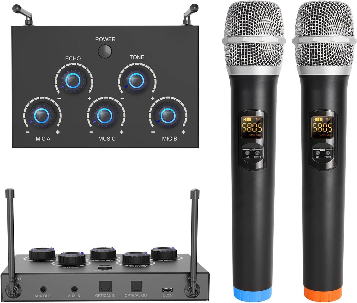 Wireless Karaoke Mixer System with Dual UHF Handheld Microphone R968094