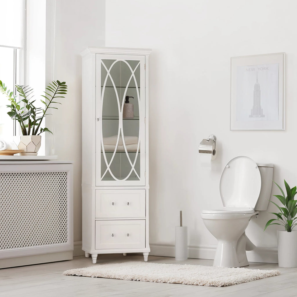 Wooden Bathroom Floor Cabinet 2 Drawer White A323