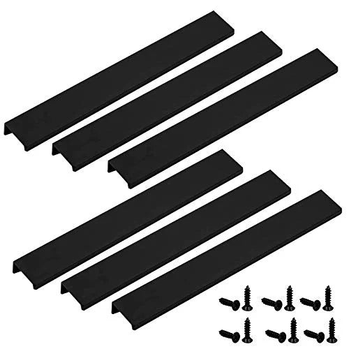 Black Aluminum Finger Pull with Screws, 6 Pcs W340689