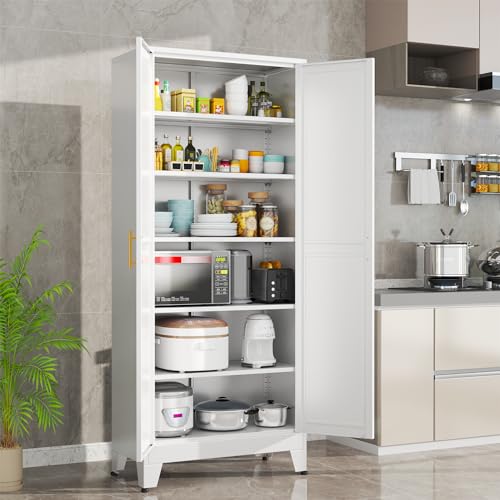 75.2”H Metal Pantry Storage Cabinet with Adjustable Shelves S74950