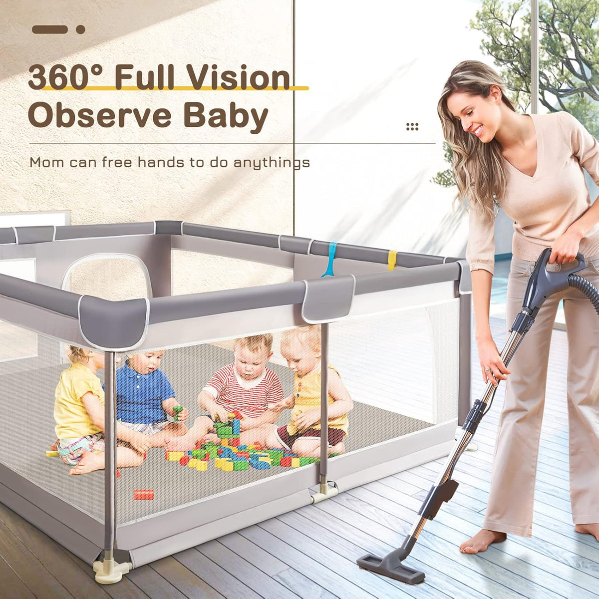 Extra Large Baby Playpen with Soft Breathable Mesh I32885