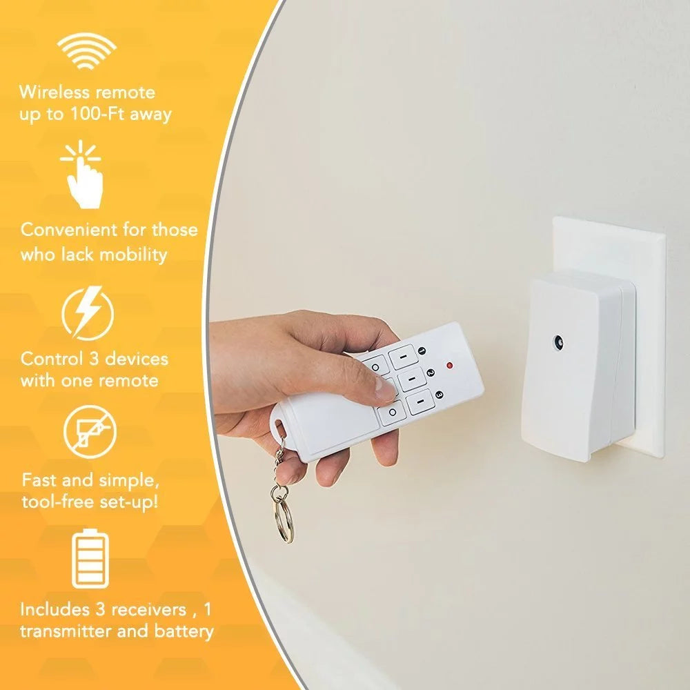 White Indoor Wireless Remote Control with 3 Outlets I553