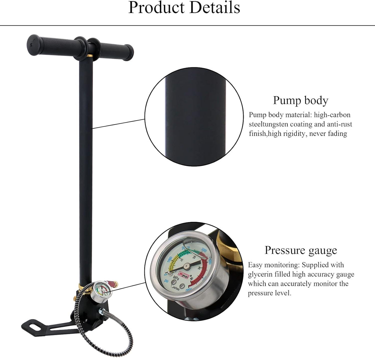High Pressure Hand Pump 3 Stage 4500Psi Air Rifle Filling Stirrup Pump with Oil-Water Filter Pack of 2 A245486
