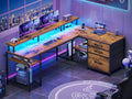 L Shaped Computer Desk with LED Lights and Power Outlet H407823