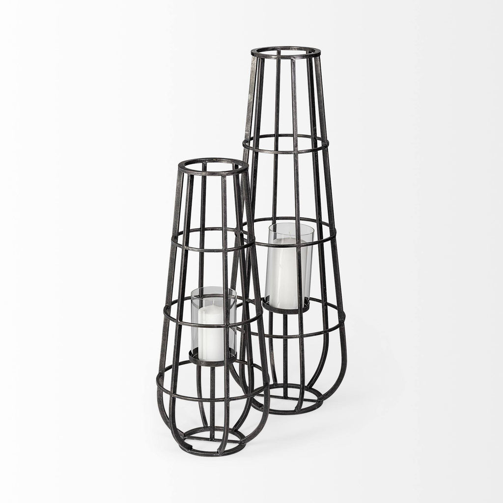 Black Metal Candle Holder Lantern P303