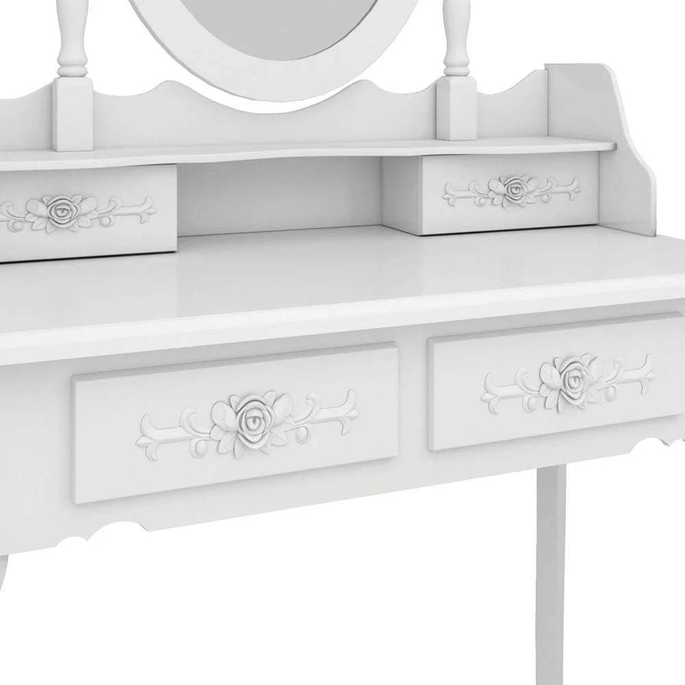 White Vanity Table Set with Mirror and 4 Drawers P113694
