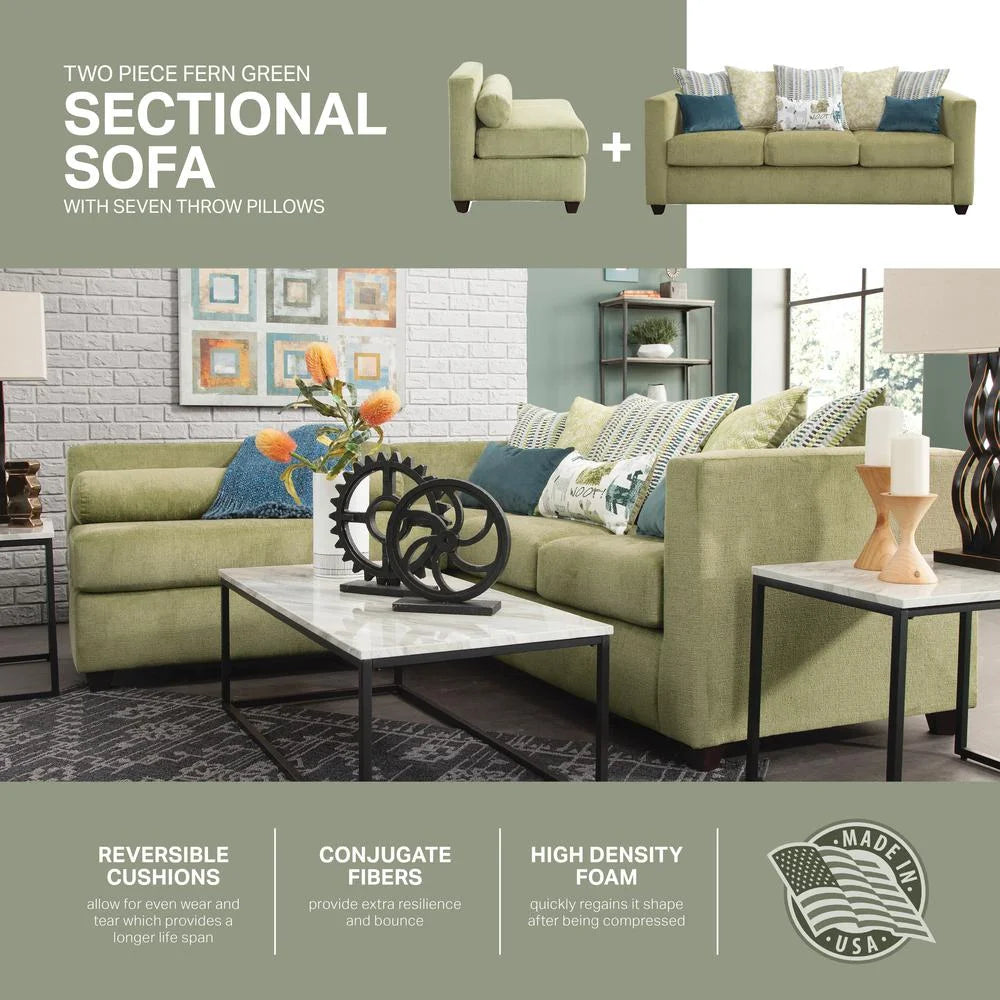 Green Sofa with Eight Throw Pillows C55954