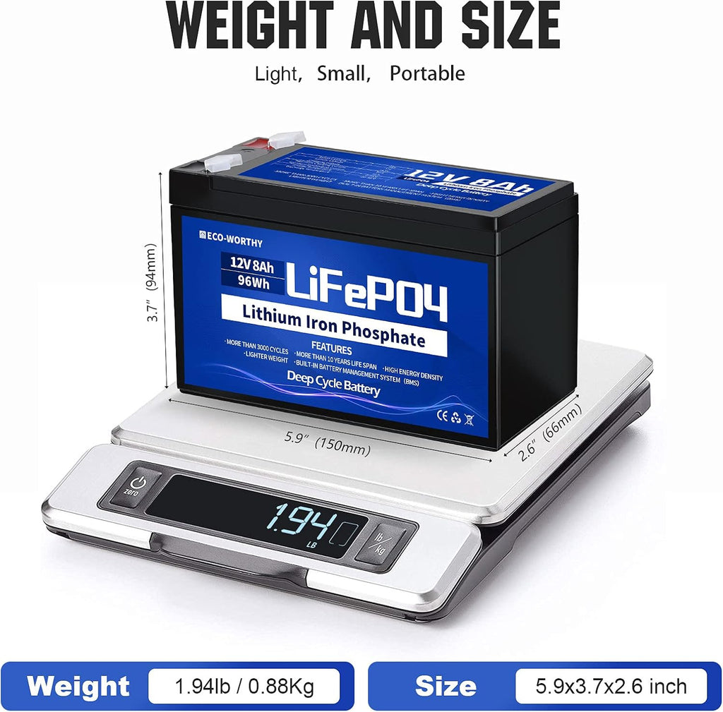 12V 8Ah Rechargeable LiFePO4 Battery with BMS Protection V554
