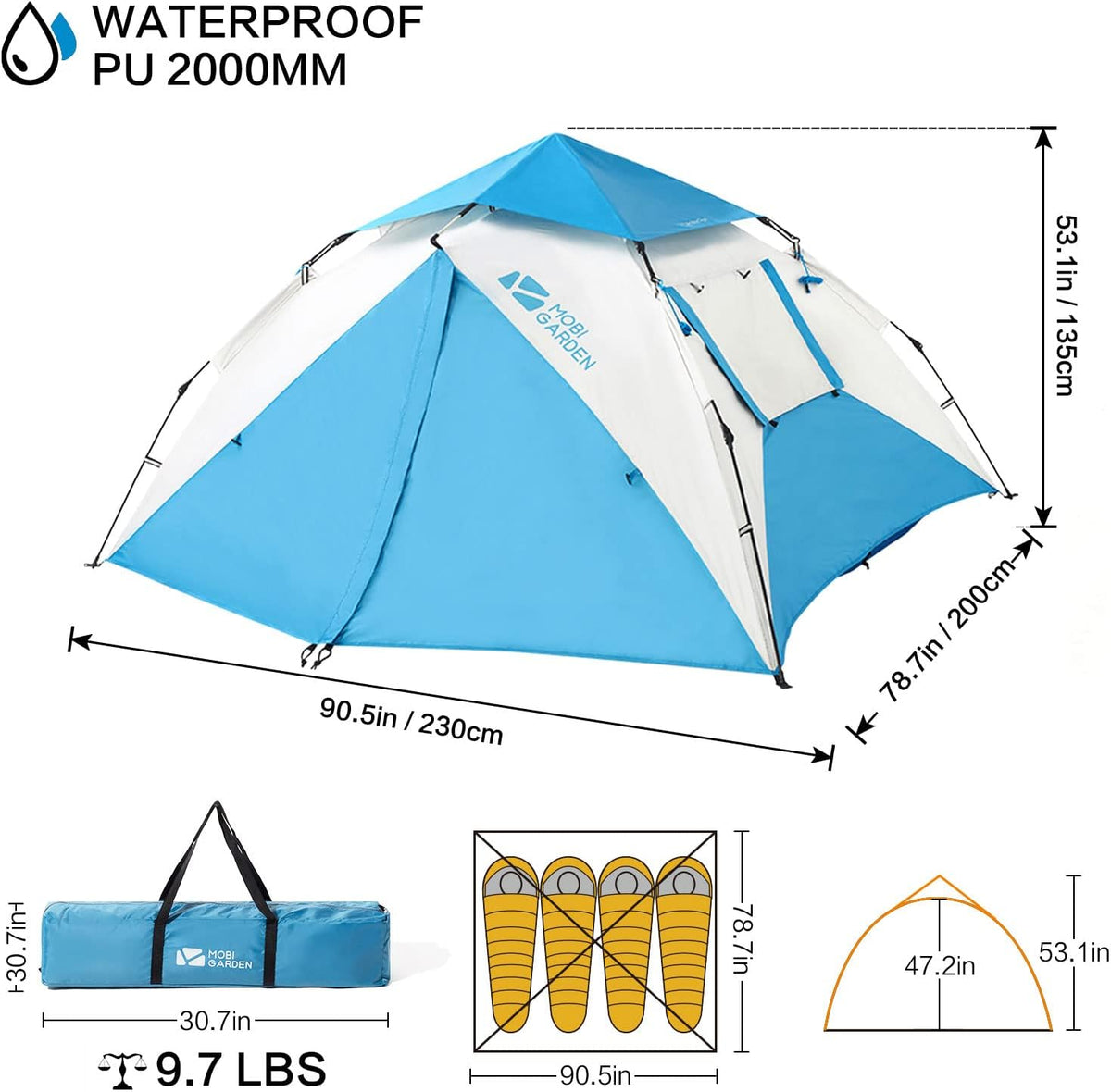 4 Person Waterproof Pop Up Camping Tent V132879