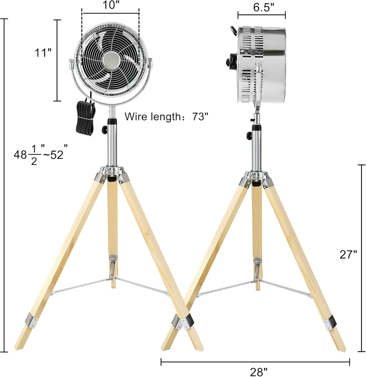 16 Inch Retro Tripod Fan, 3 Speeds, Adjustable Height G79018