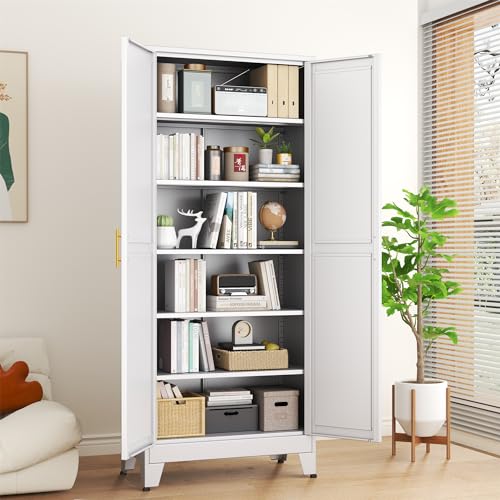 75.2”H Metal Pantry Storage Cabinet with Adjustable Shelves S74950
