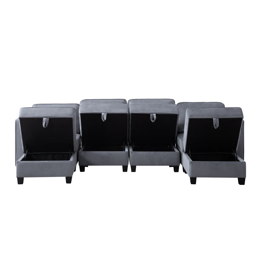 Dark gray Velvet Square Arm Sectional Sofa H24172