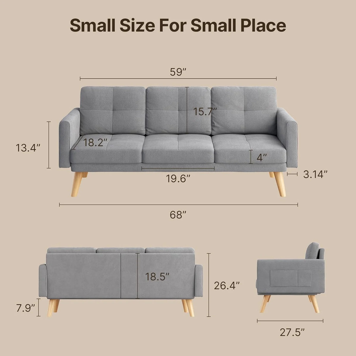 Gray 2-Seater Sofa with 3 Pillows D7035