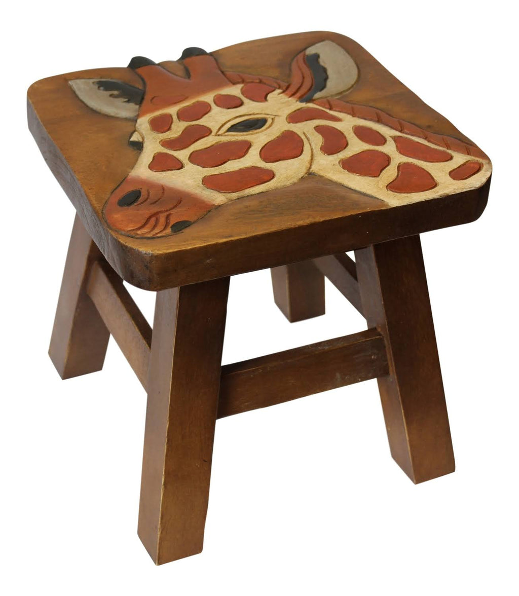 Carved Stained Wood Step Stool J9287
