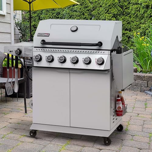 6 Burner Propane Gas Grill with Side Burner, White P4029