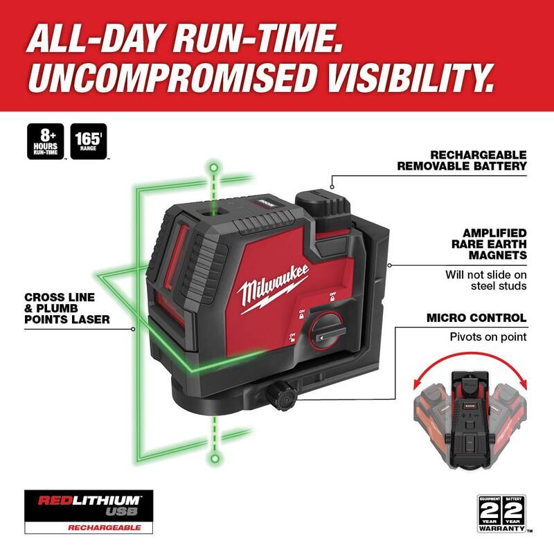 Green Cross Line and Plumb Points Rechargeable Laser Level Kit Z406