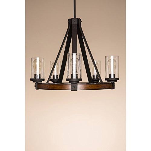 5-Light Distressed Black Wood Tone Rustic Clear Glass Chandelier L264