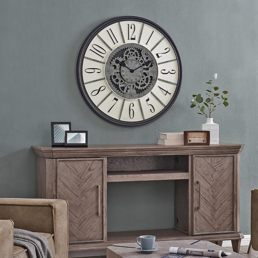 Gray Farmhouse Gears Clock N4974