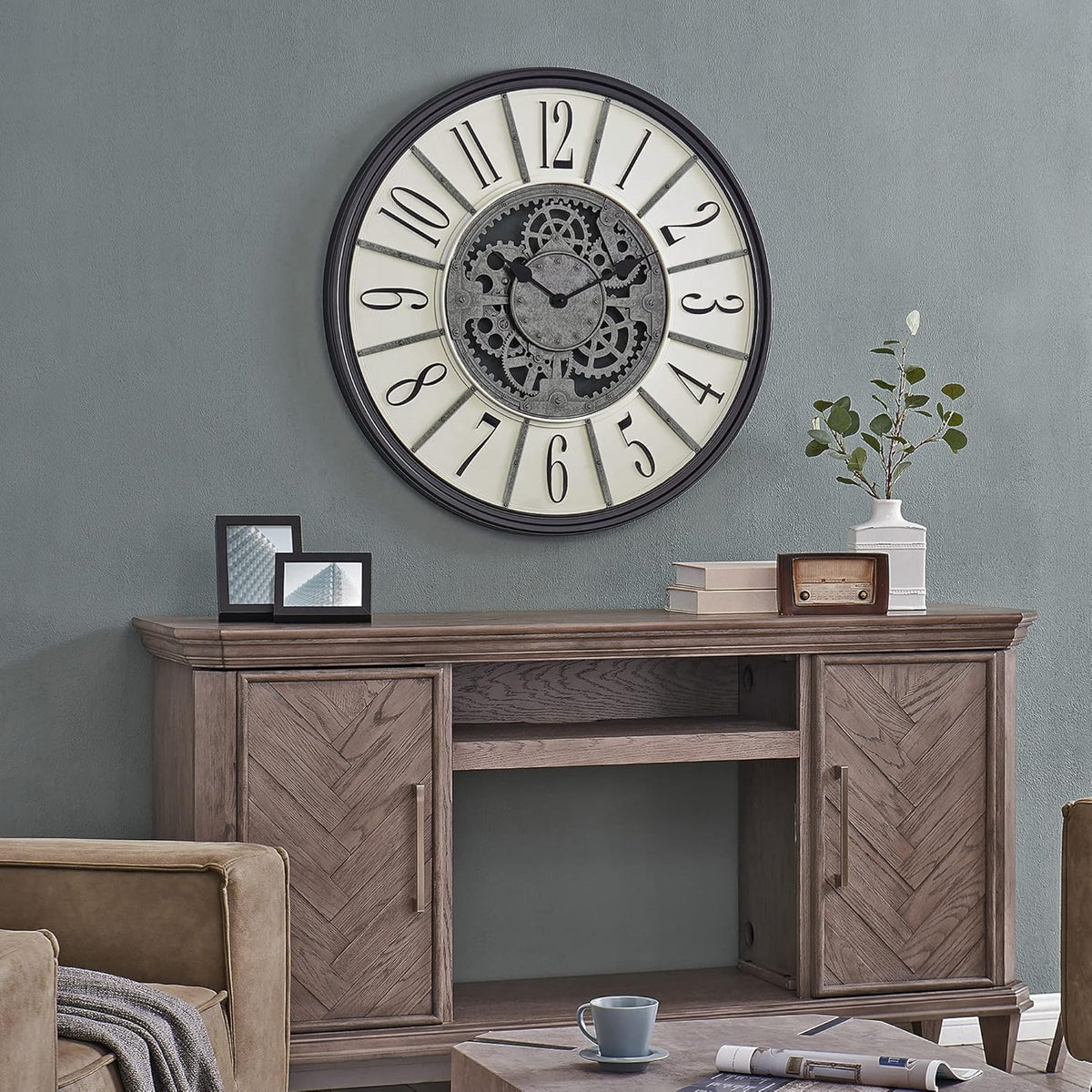 Gray Farmhouse Gears Clock N4974