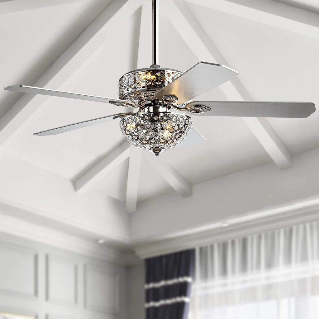 52" 6-Light Metal Wood LED Ceiling Fan M204