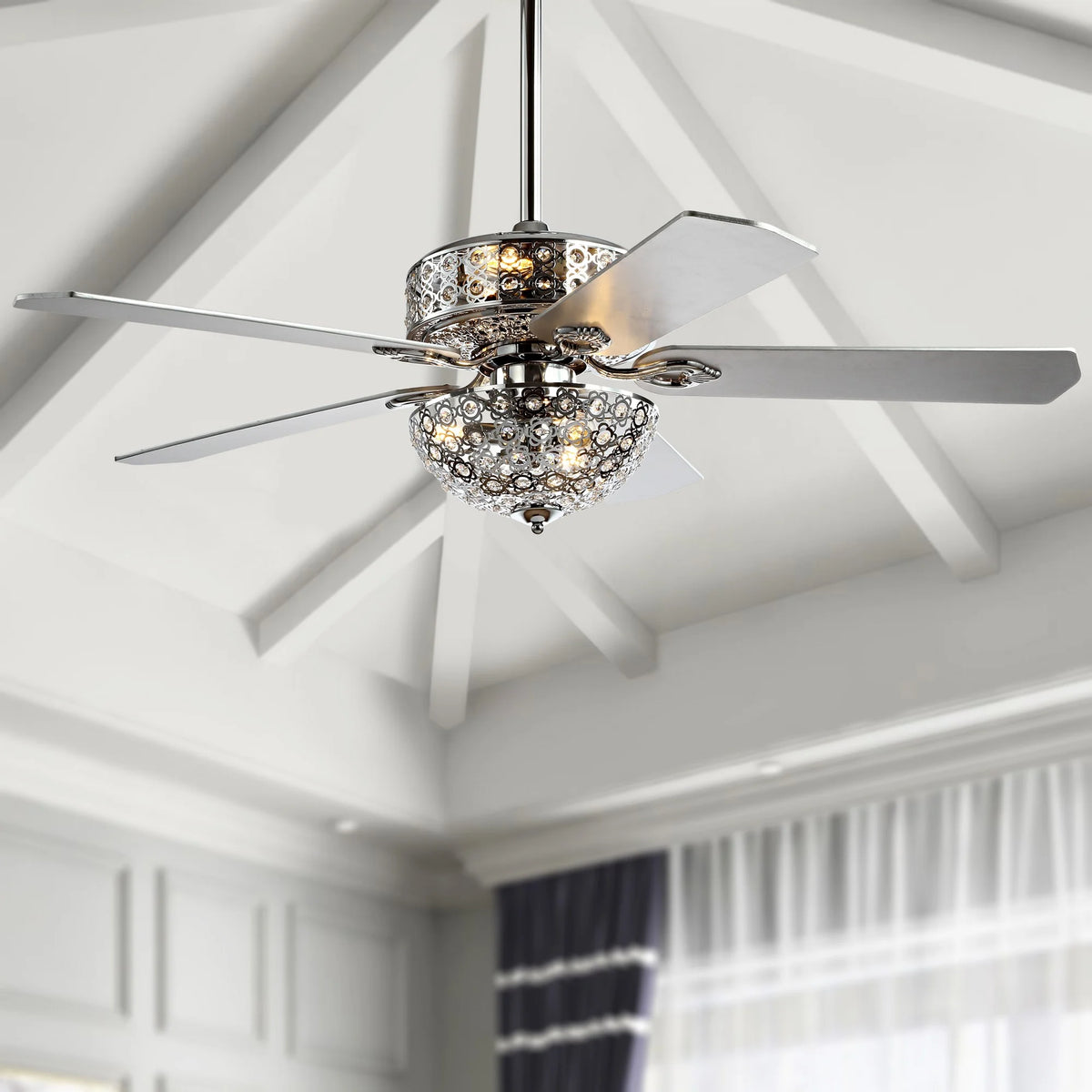 52" 6-Light Metal Wood LED Ceiling Fan M204