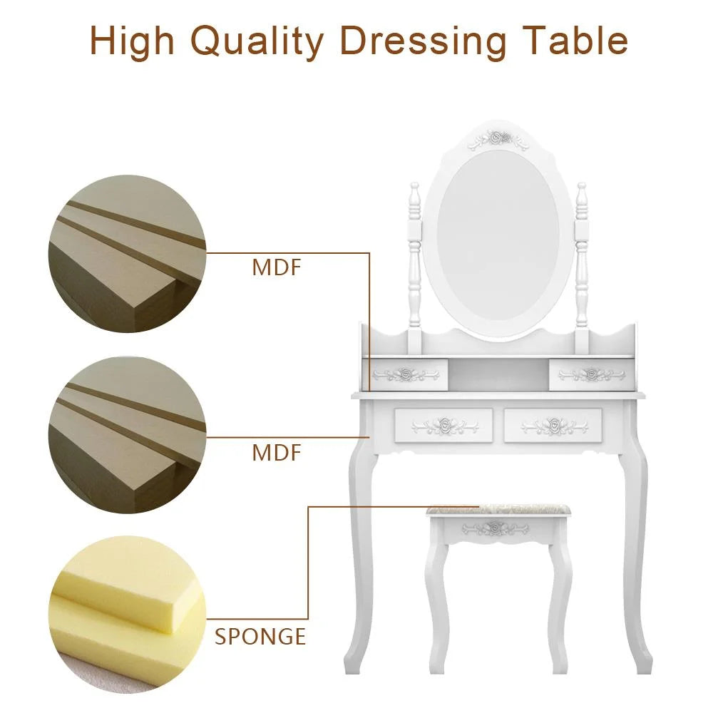 White Vanity Table Set with Mirror and 4 Drawers P113694